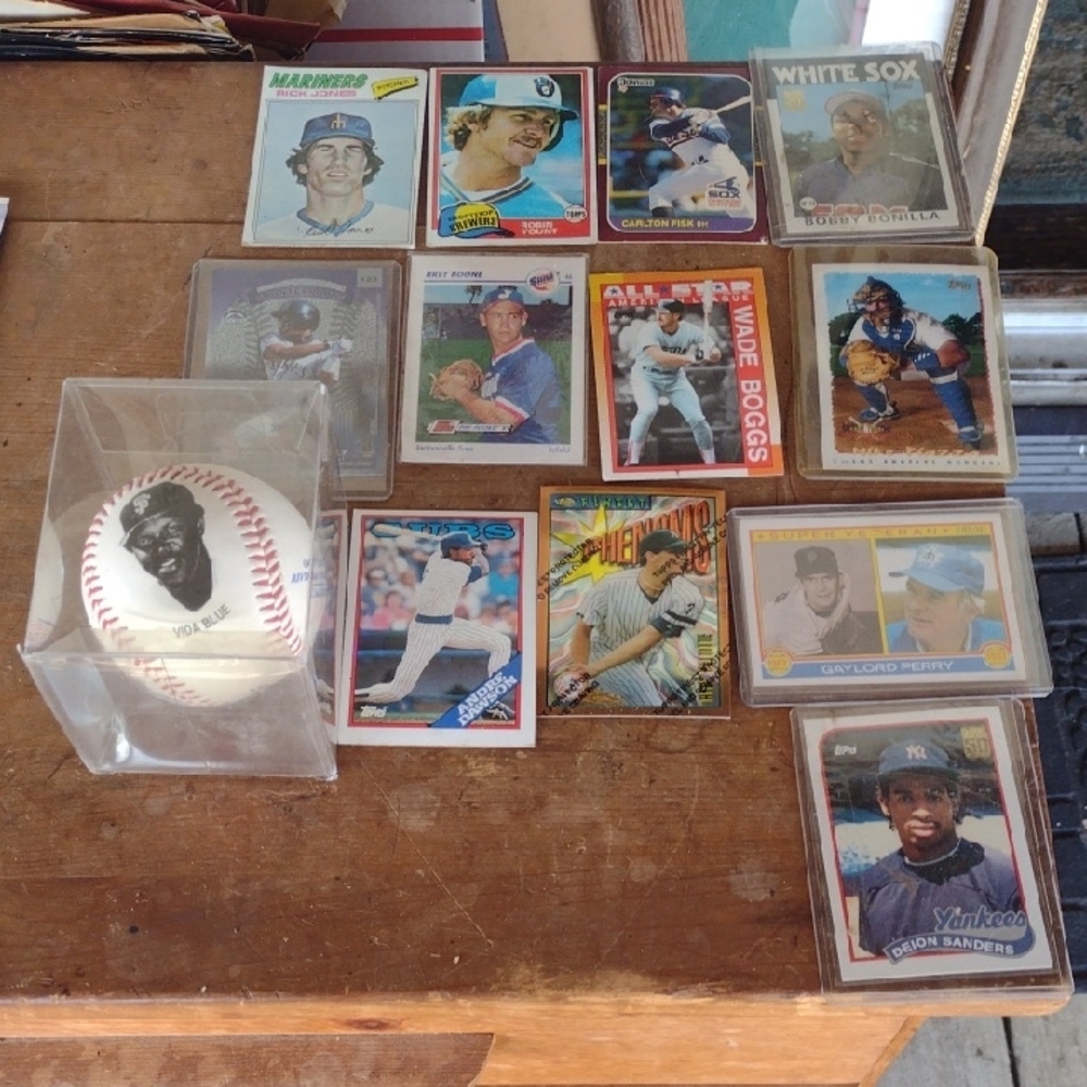 Baseball Card Collection with Signed Ball